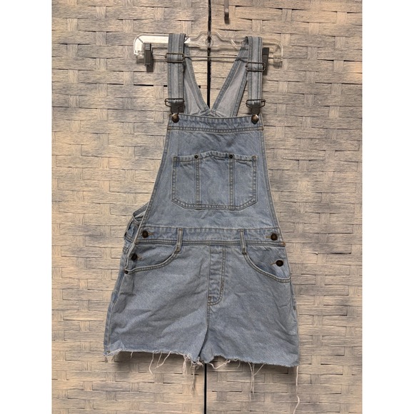 Nasty Gal Denim - Nasty Gal Womens 6 Denim Shortalls Light Blue Raw Hem Distressed Overalls UK 10
